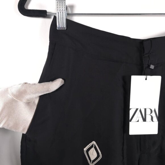 NWT Zara Embroidered High Waisted Silky Satin Wide Leg Pants 6895/272/800/ XS - Picture 8 of 16